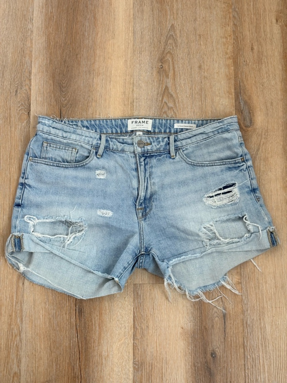 Frame Denim Faded Light Blue Distressed Cutoff Shorts